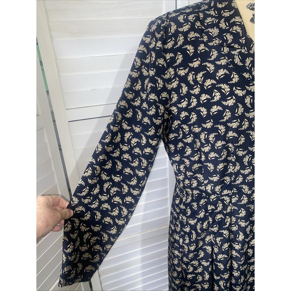 90s Leslie Faye Shirt Dress Sz 12 Large Maxi A-line Button Front Black Floral - Picture 3 of 11
